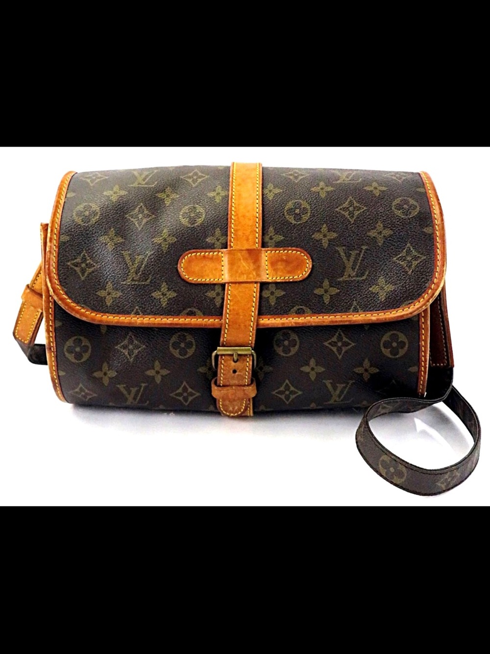 Louis Vuitton Monogram Shoulder Bag with Tan Leather Trim